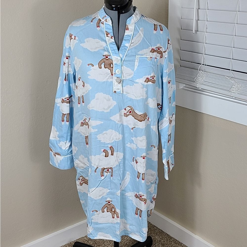 Nick & Nora Nightshirt Flannel Sock Monkey Clouds